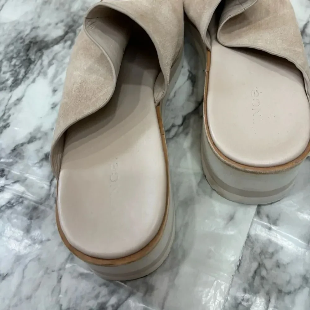 VINCE SARRIA TAN SUEDE WEDGE PLATFORM SLIDES Sandals SIZE 10
